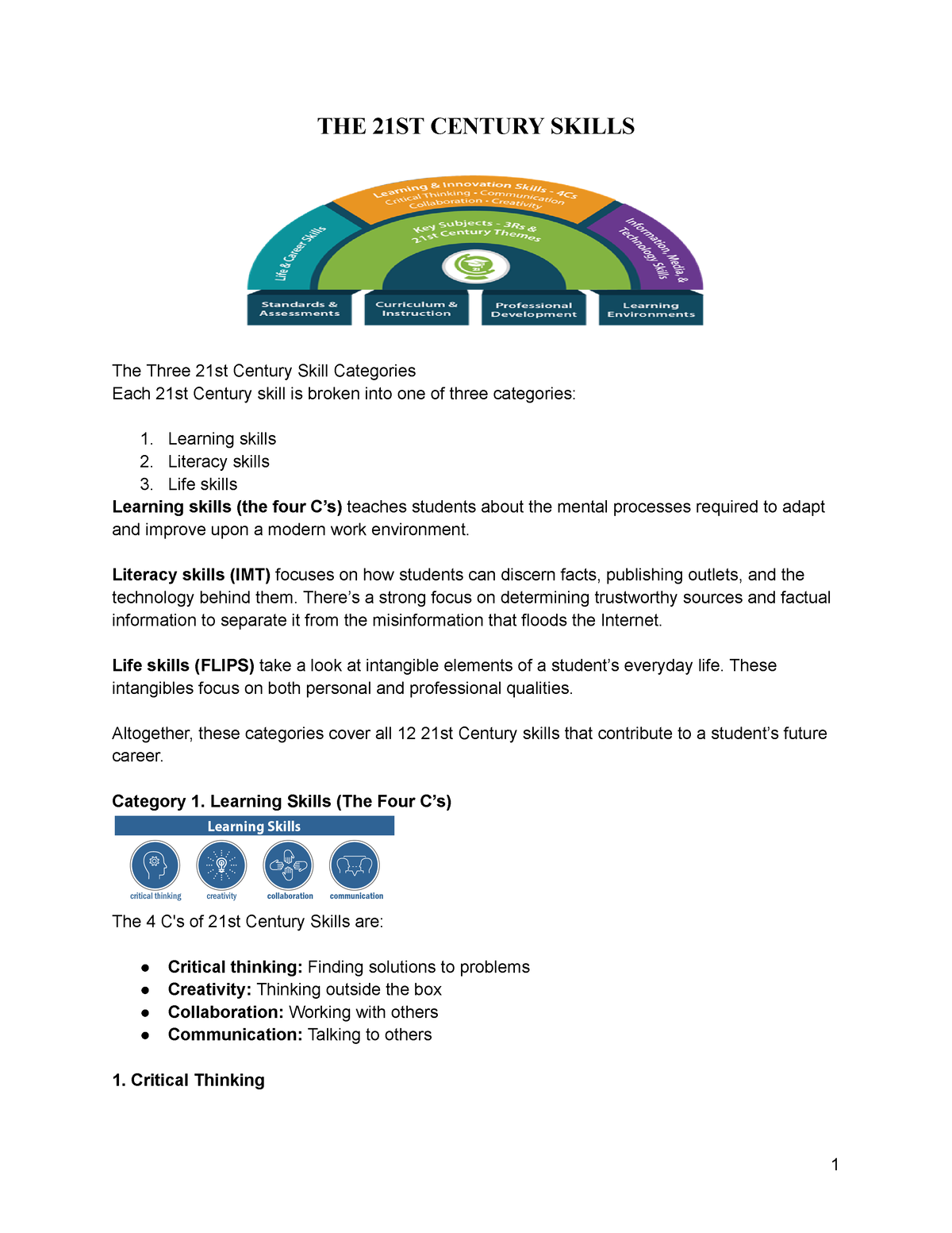 21st century skills categories essay