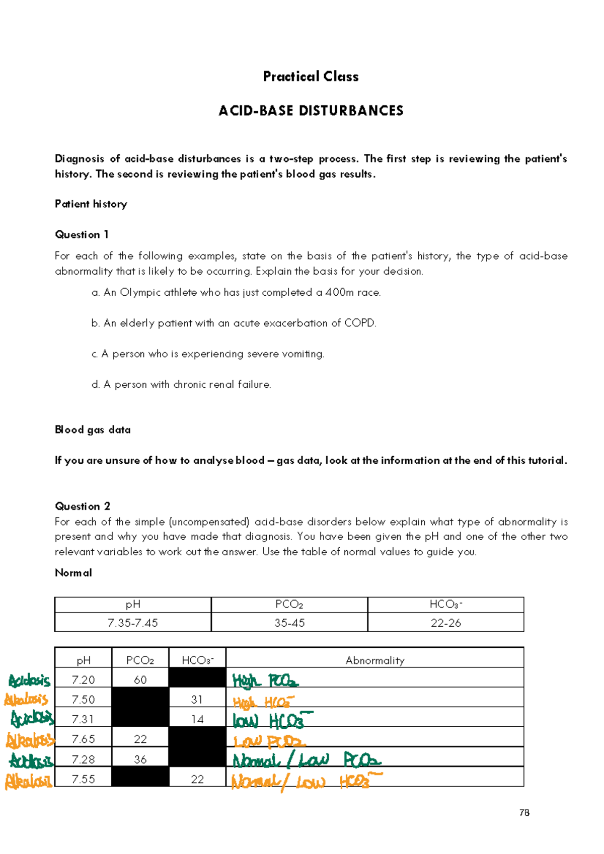 Acid-Base+tutorial - tut notes - Practical Class ACID-BASE DISTURBANCES ...