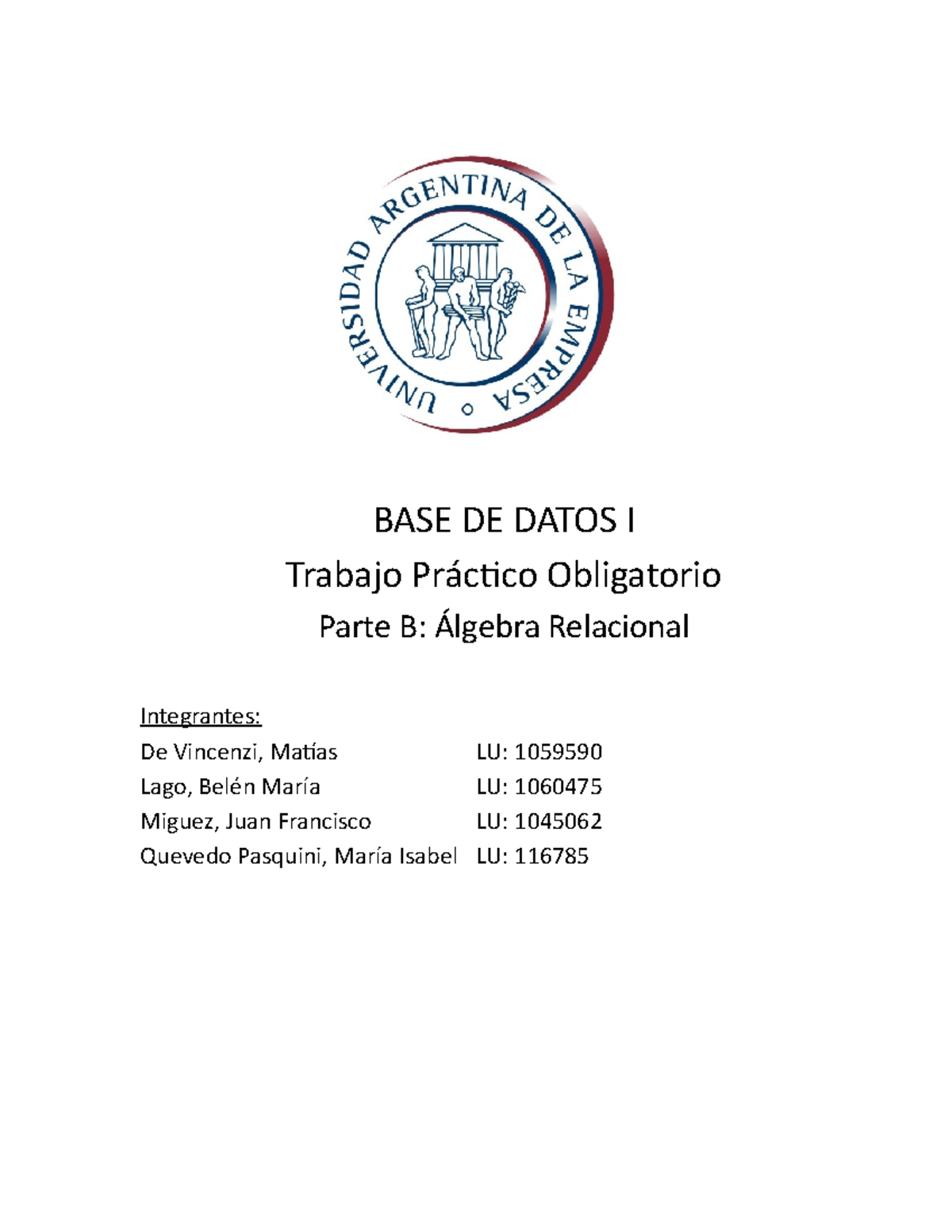 Algebra Relacional - Parte B - V2 - BASE DE DATOS I Trabajo Obligatorio ...