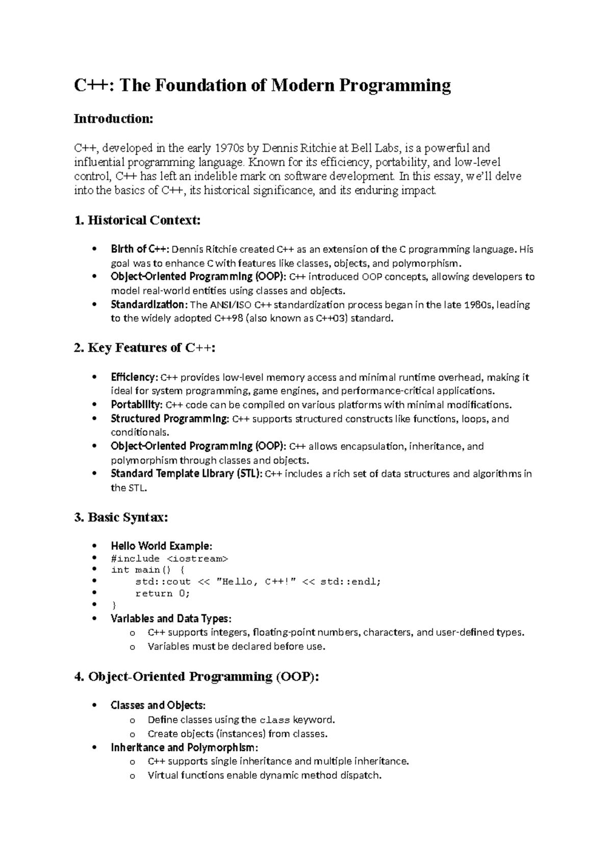 Introduction to c++ - CS fundamentals - C++: The Foundation of Modern ...