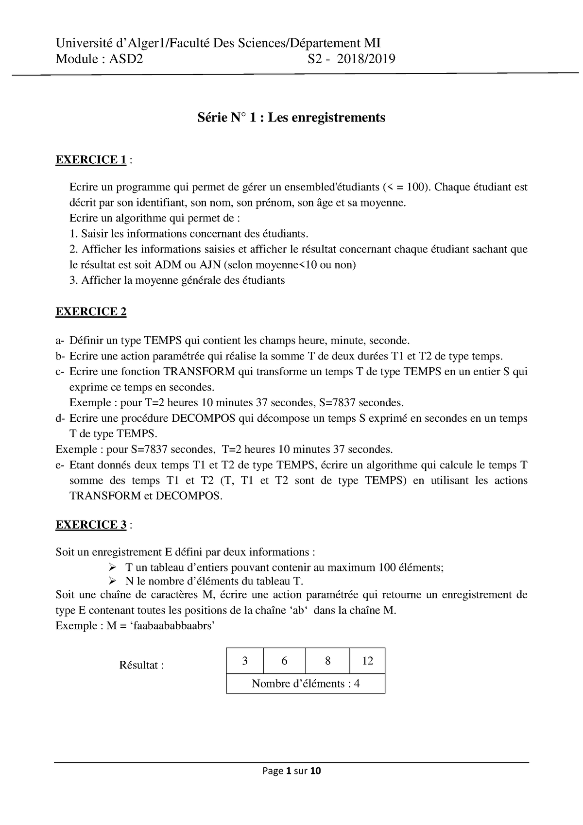 TD1 Enregistrements Corrig VF - Module : ASD2 S2 - 2018/ Série N° 1 ...