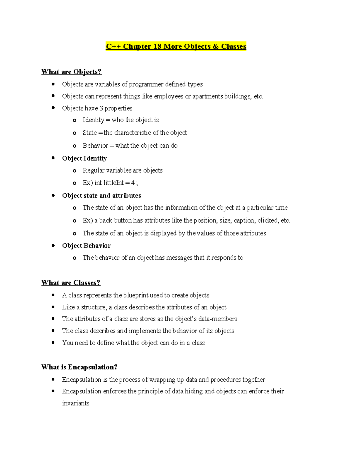 C++ Chapter 18 More Objects & Classes - C++ Chapter 18 More Objects ...