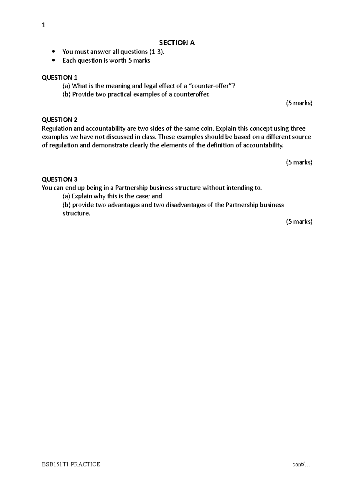 Practice Exam - SECTION A You must answer all questions (1-3). Each ...