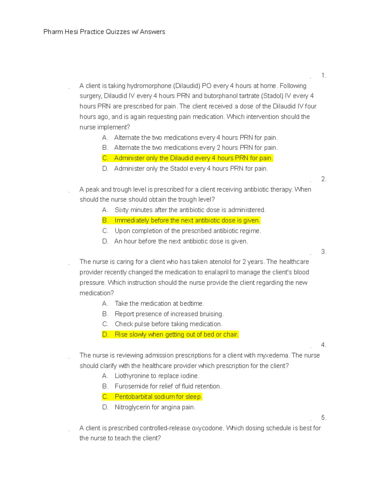 Pharm Hesi Practice Q&A - Warning: TT: more functions defined than ...