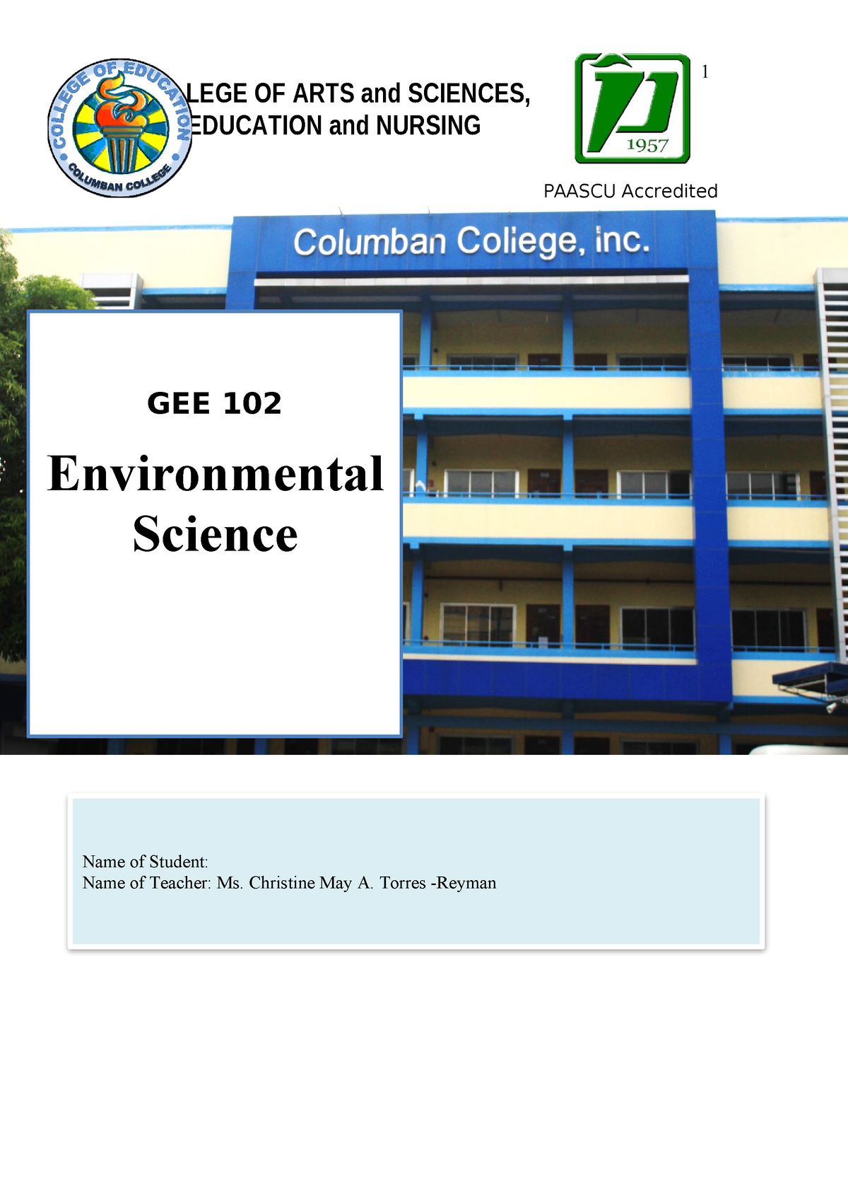 Envi Sci Prelim Module College Of Arts And Sciences Education And Nursing Paascu Accredited