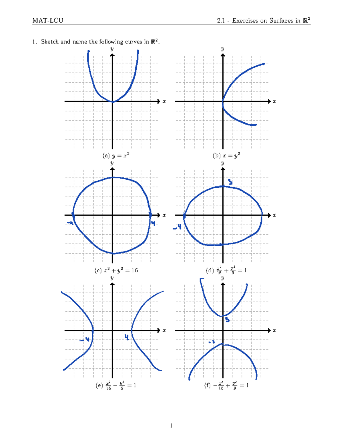 2 - Math 222 calculus 3 practice - 1. Sketch and name the following ...