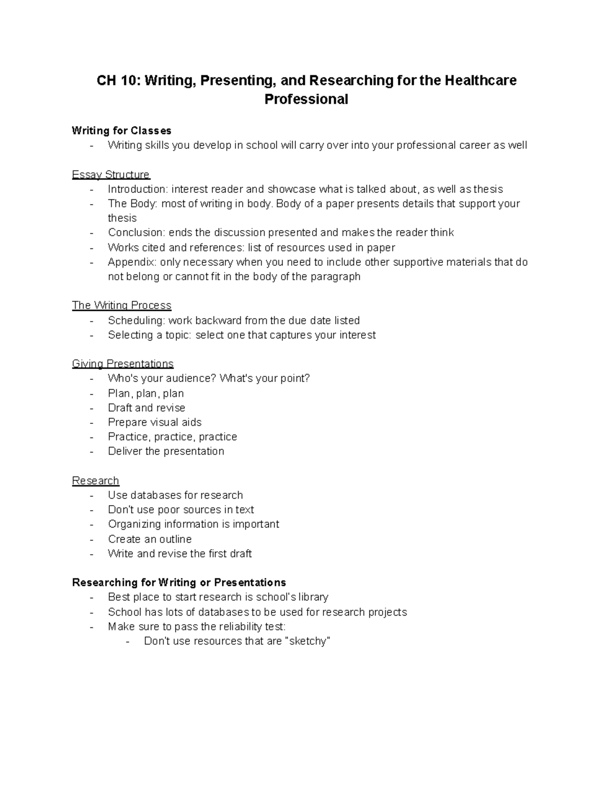 CH 10 Writing, Presenting, and Researching for the Healthcare ...