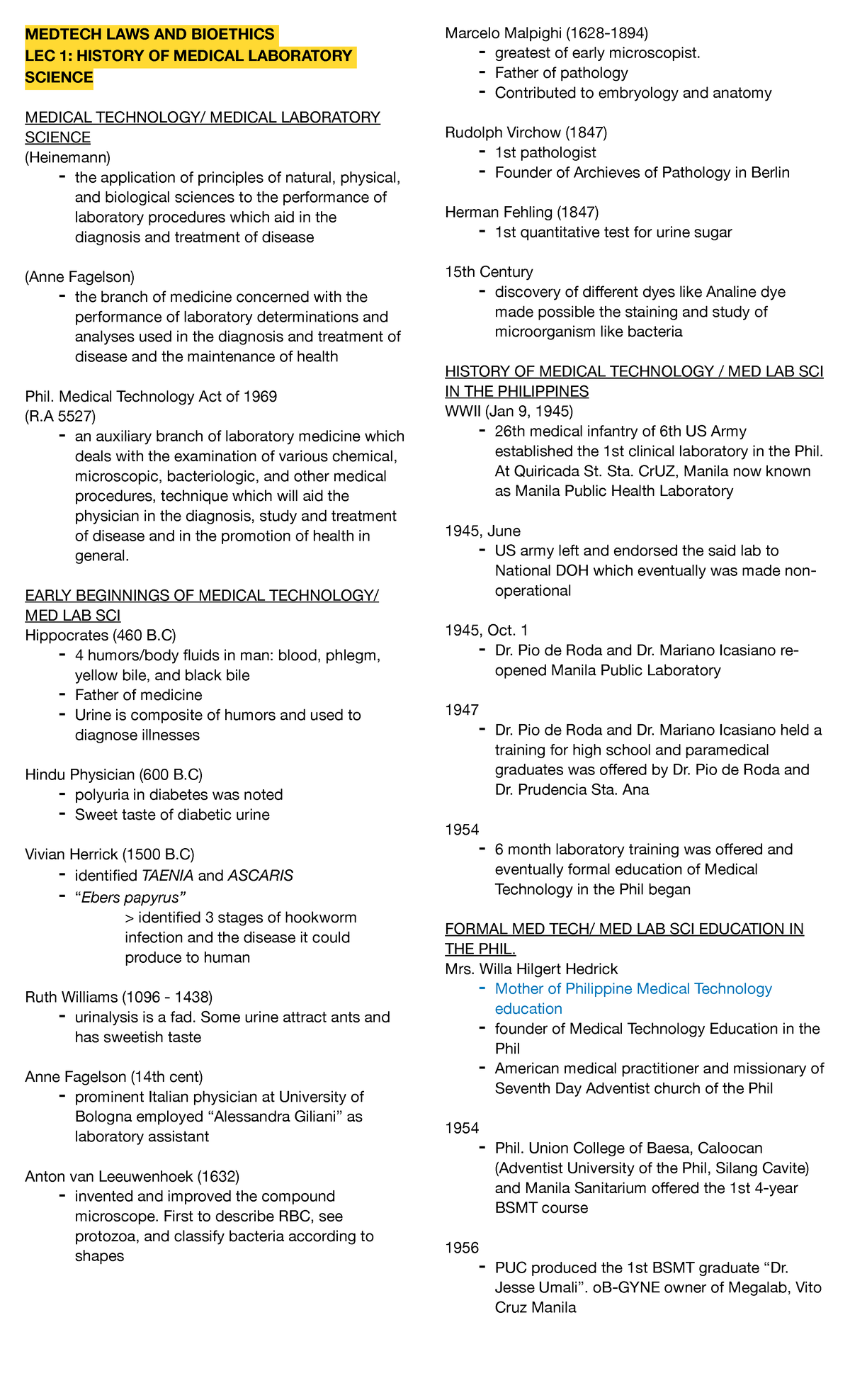 MedTech Laws lecture 1 MEDTECH LAWS AND BIOETHICS LEC 1 HISTORY OF