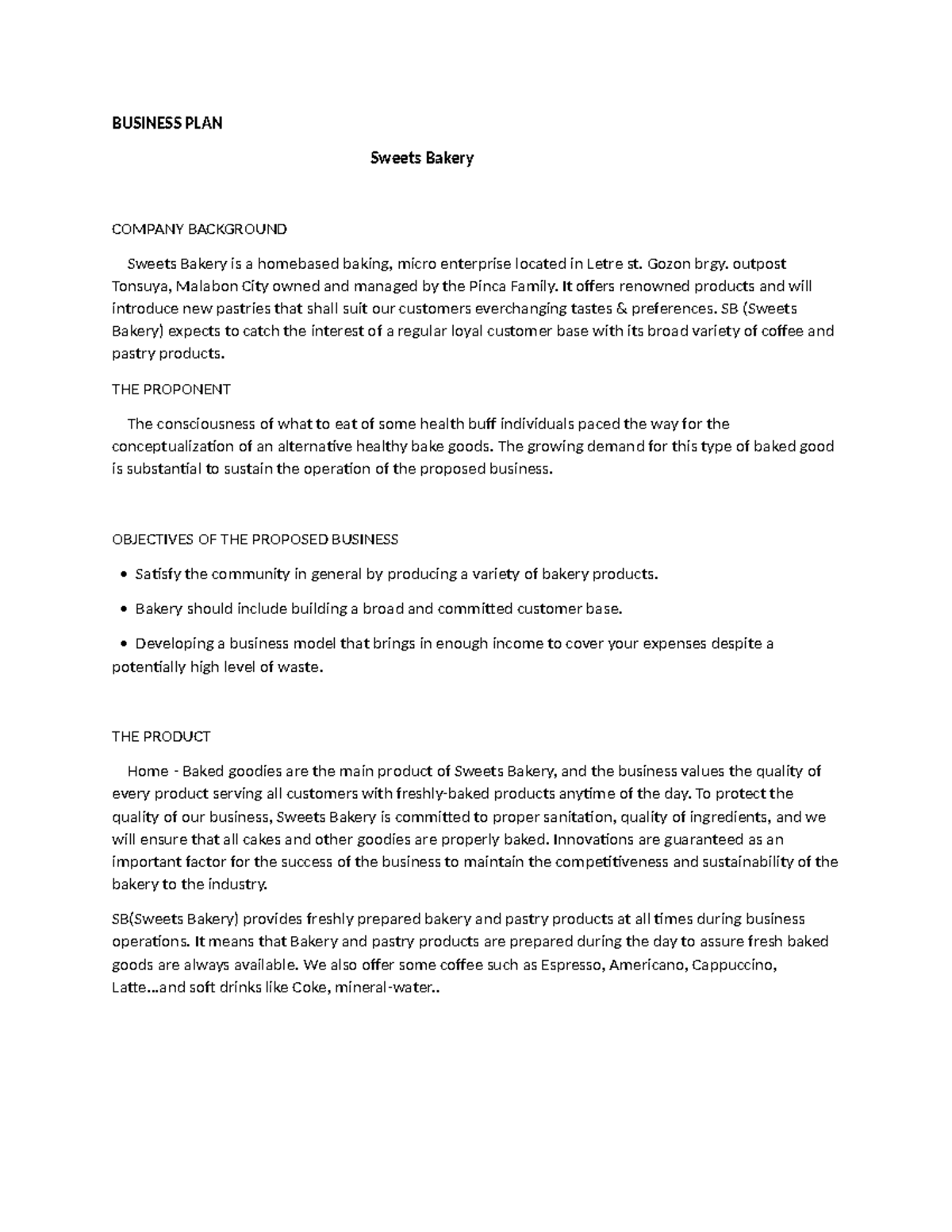 Document - Summary Business Management - BUSINESS PLAN Sweets Bakery ...