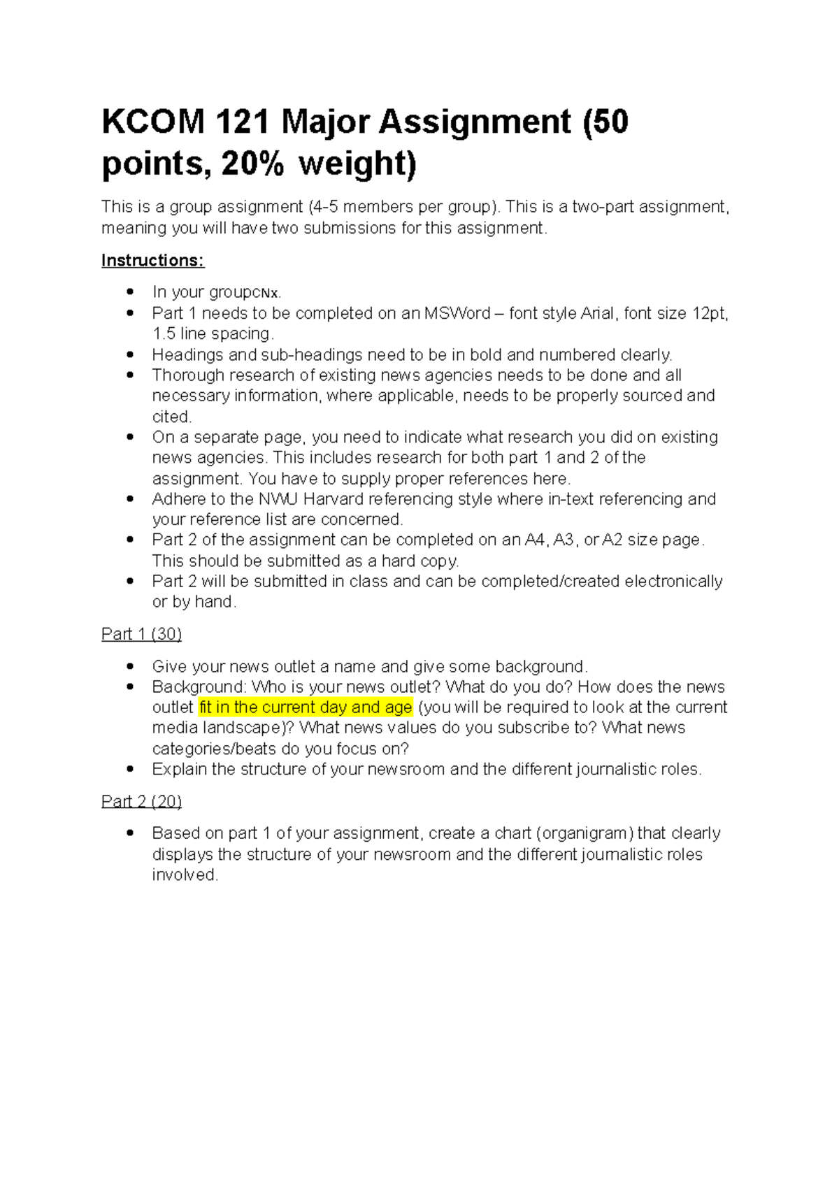 KCOM121 Major Assignment - This is a two-part assignment, meaning you ...