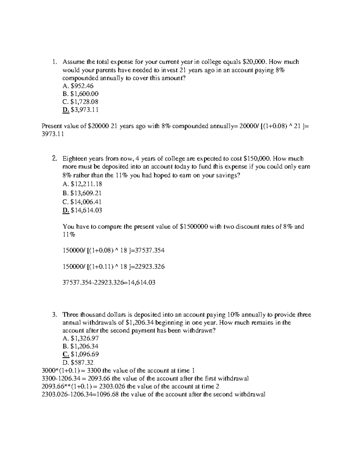 Final Sample Question - Assume the total expense for your current year ...