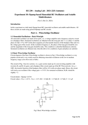 EE230 Analog LAB Experiment 1 - EE 230 – Analog Circuits Lab - 2021-22 ...