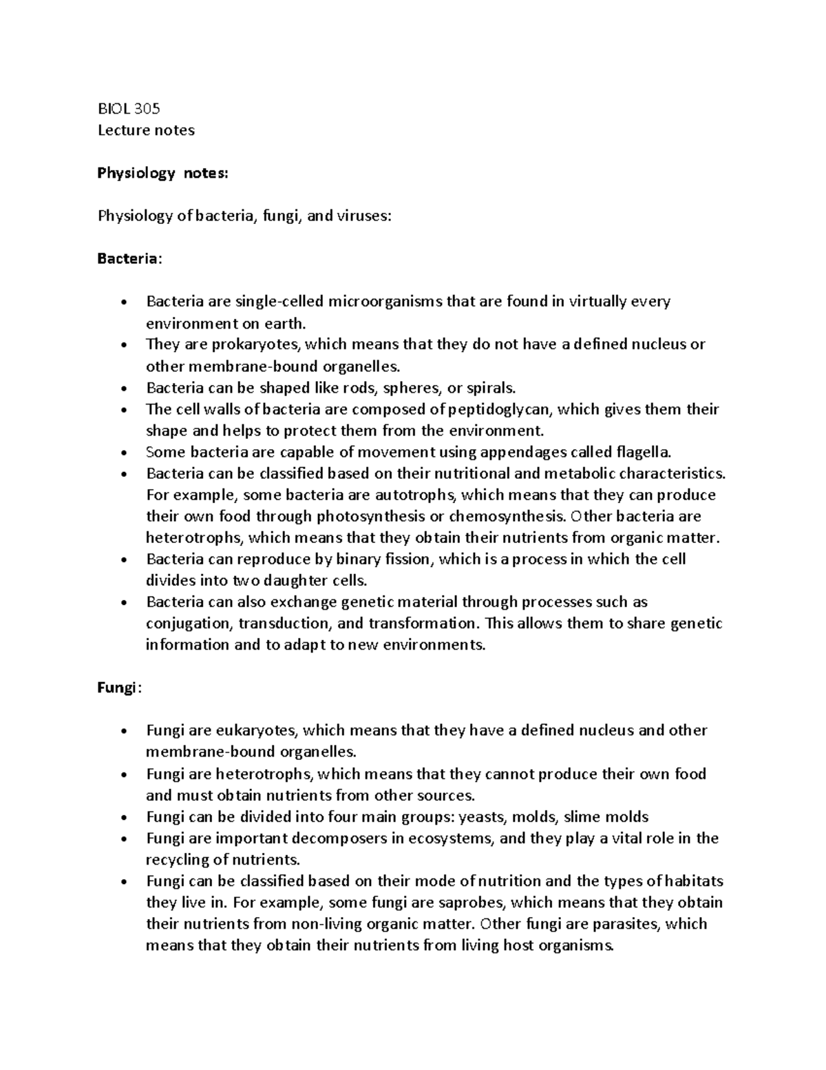 BIOL 305 physiology notes - BIOL 305 Lecture notes Physiology notes ...