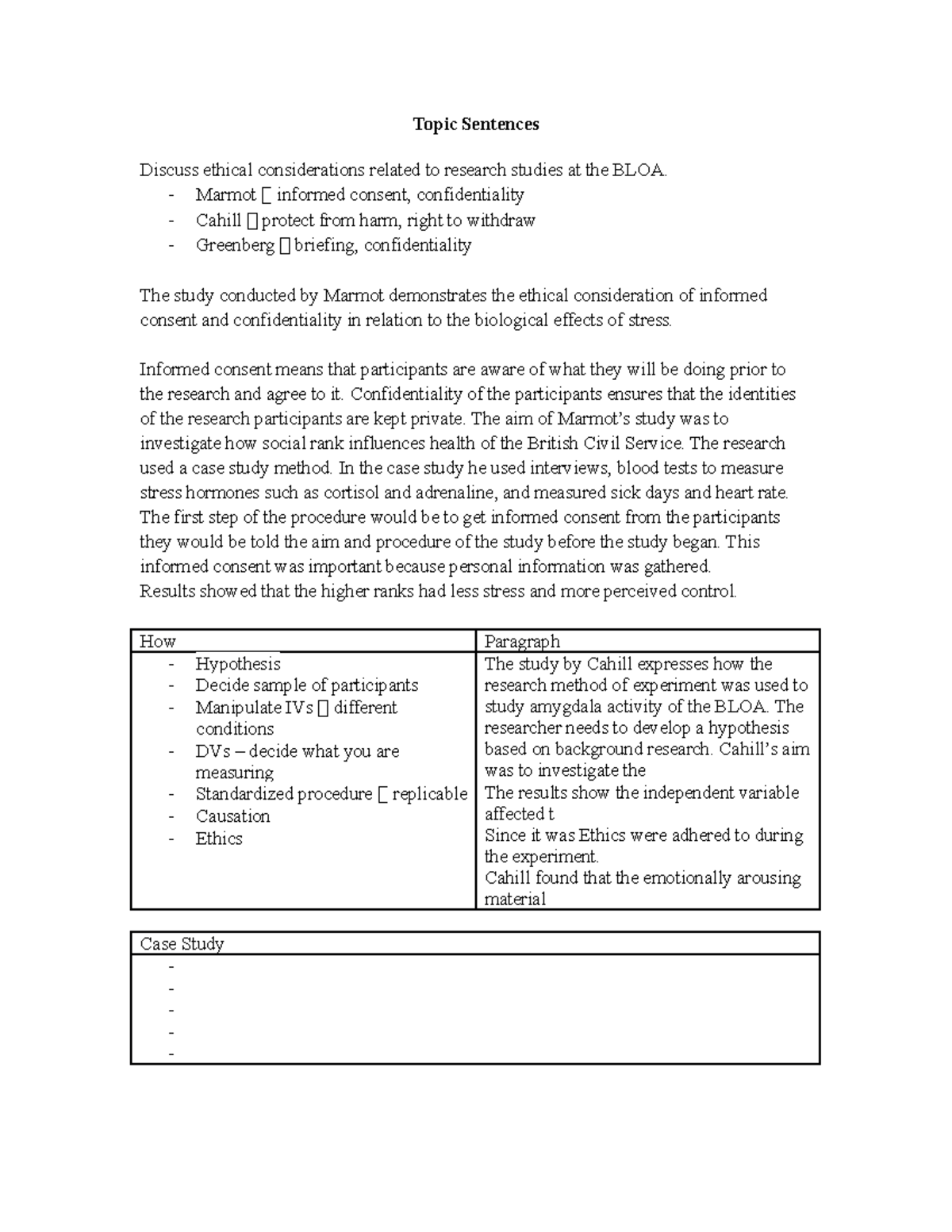 Topic Sentences Psych Cont Topic Sentences Discuss ethical