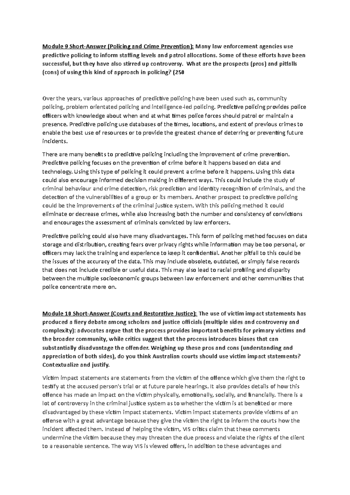 Draft 3 - assignment - Module 9 Short-Answer (Policing and Crime ...