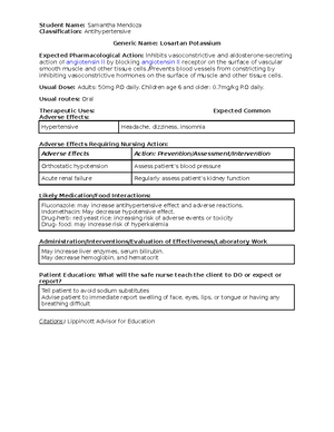 ASA - Aspirin Drug Card - Student Name: Clinical Group 20192 ...