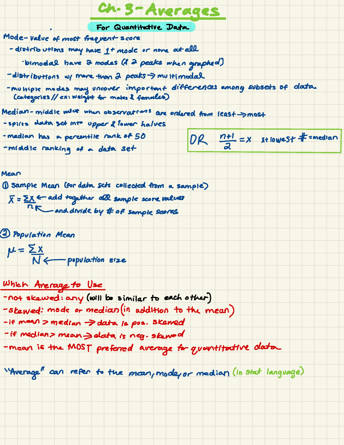 Chapter 3 Statistics in Psychological Research Notes - Ch - Averages ...