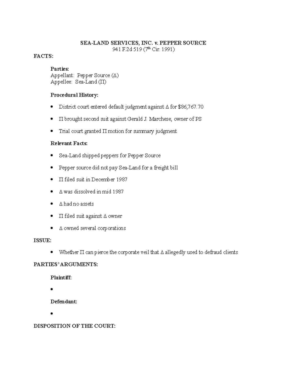 SeaLand Services v. Pepper Source SEALAND SERVICES, INC. v. PEPPER
