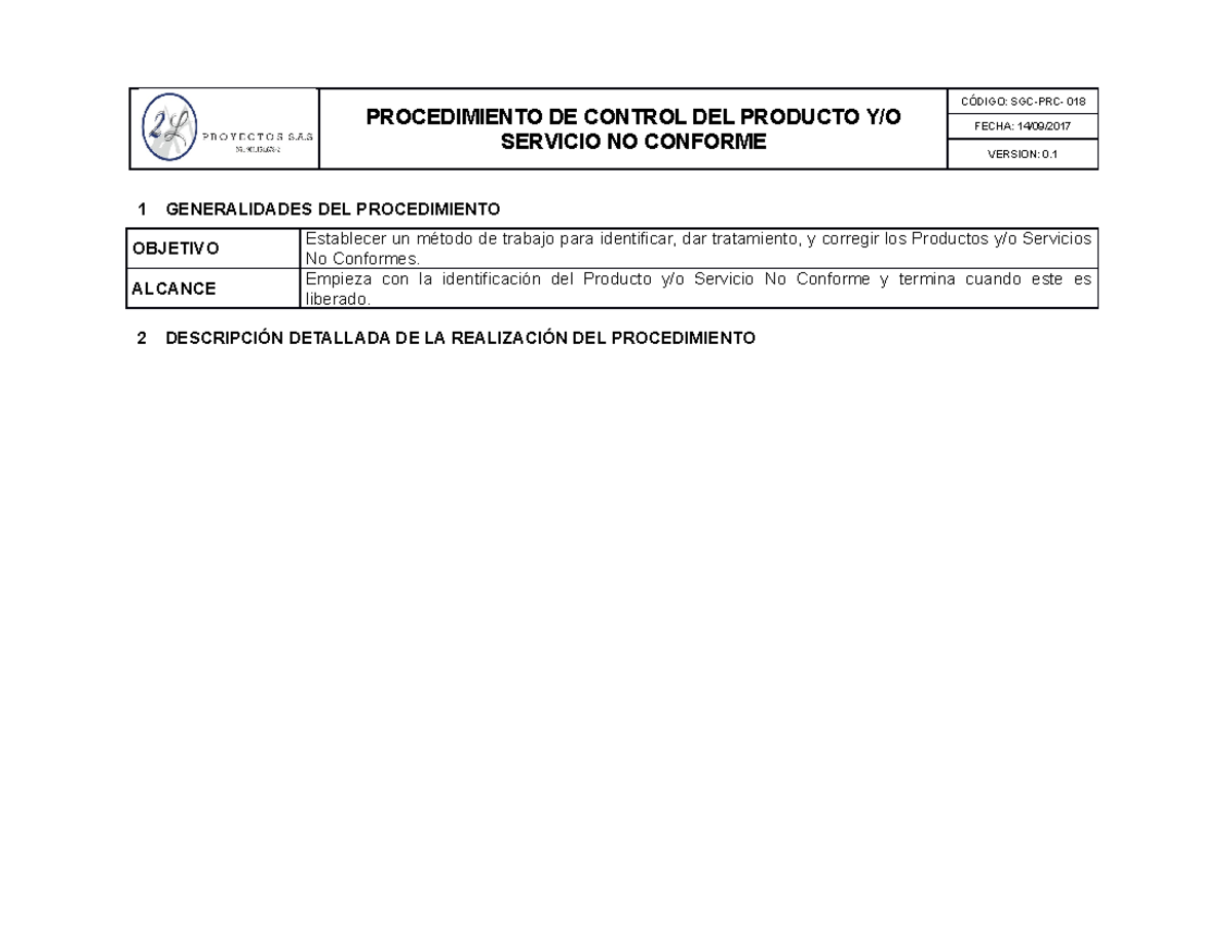 Anexo 4 Proce PNC - PROCEDIMIENTO DE CONTROL DEL PRODUCTO Y/O SERVICIO ...