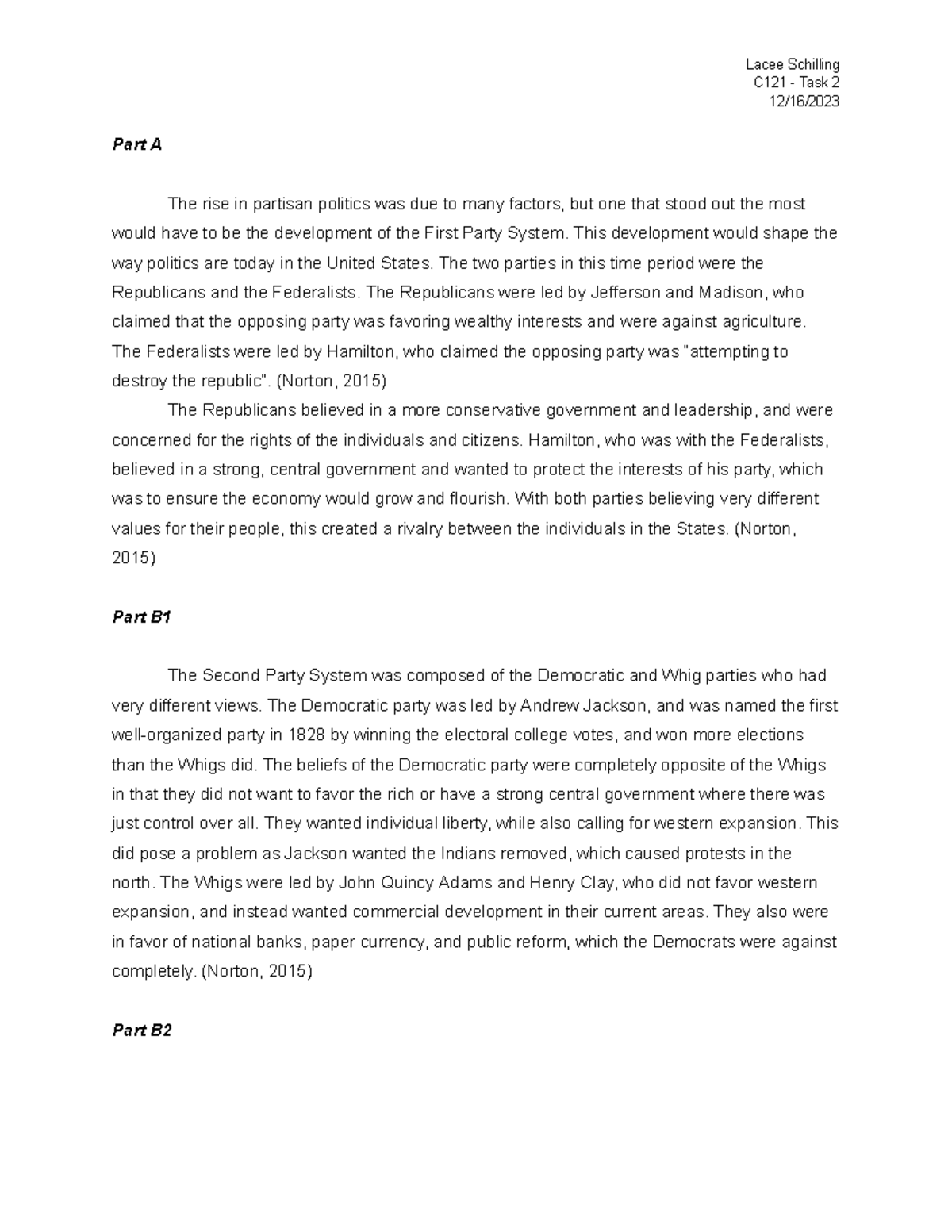 C121 - Task 2 - All parts of the Task2 for C121 - Survey of US History ...