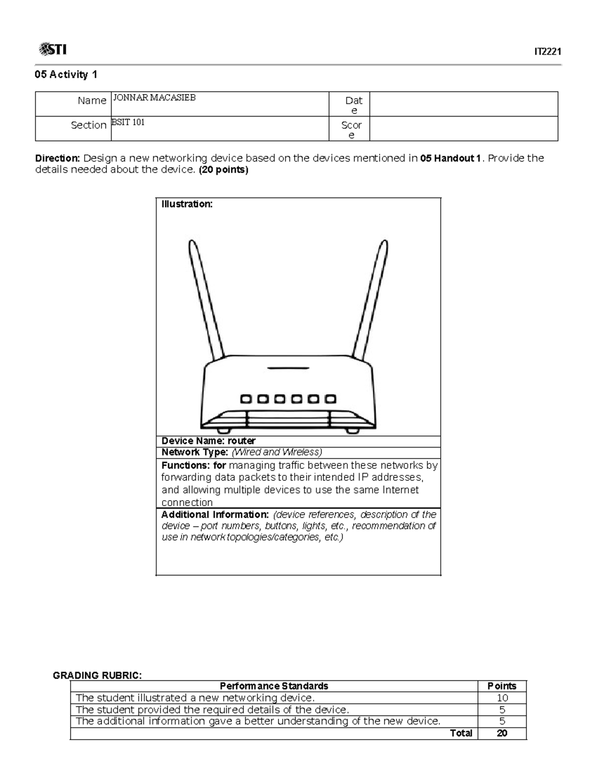 05 Activity 1(3) (1) may ans - 05 Activity 1 IT Name JONNAR MACASIEB ...