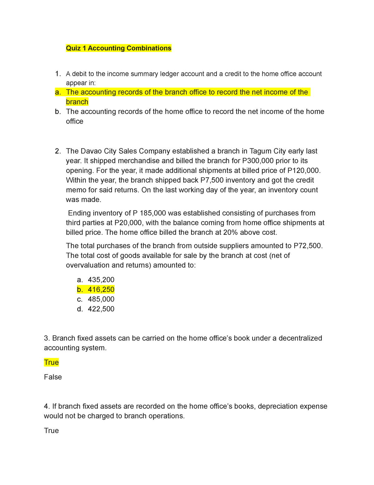 Quiz 1 Accounting Combinations Quiz 1 Accounting Combinations A debit to the summary