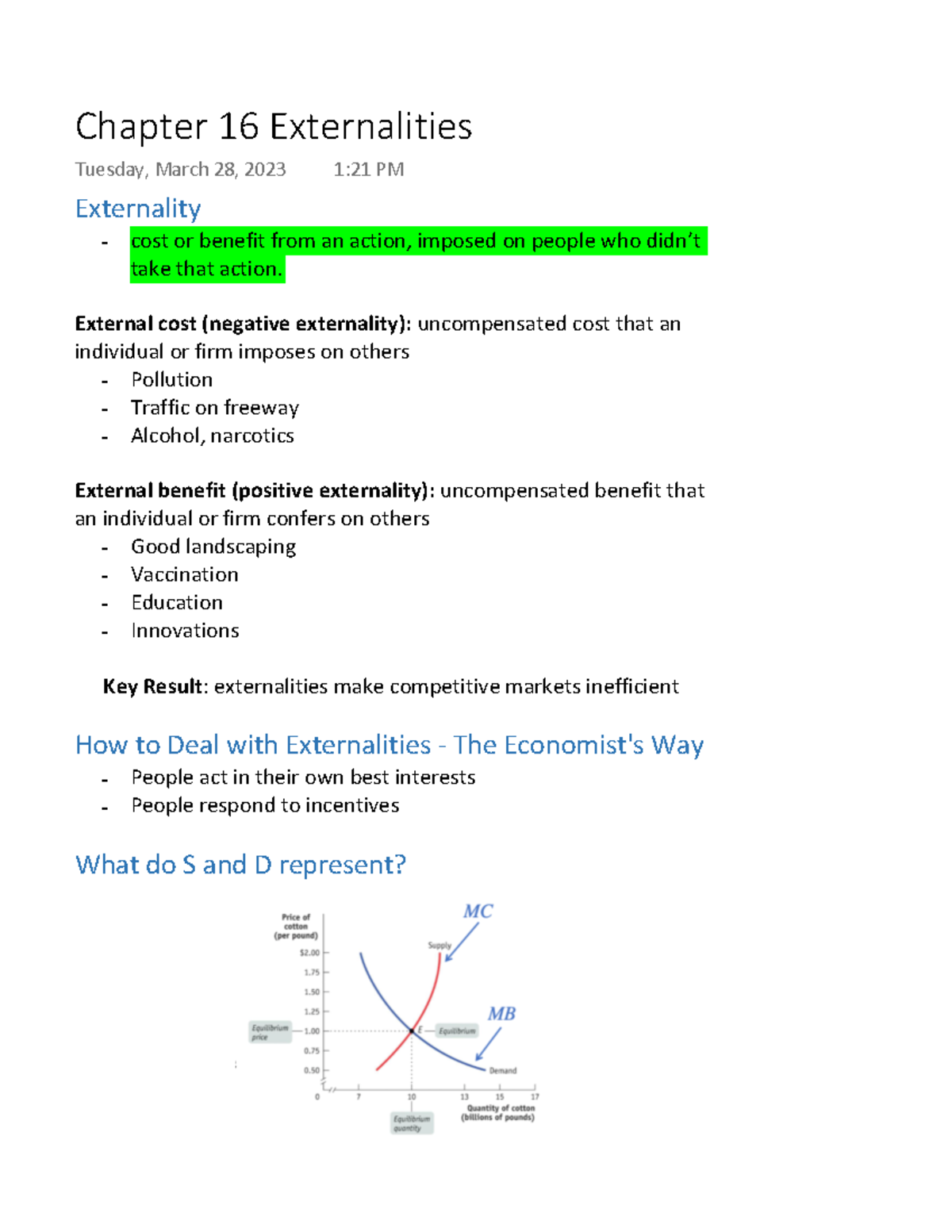 Micro Chapter 16 Externalities Notes - Externality Cost Or Benefit From ...