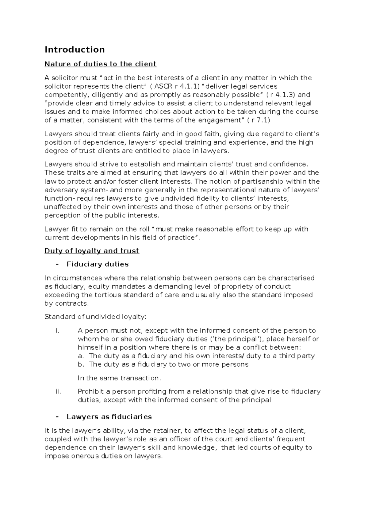 Duties To Clients - Lecture Note 2 - Introduction Nature Of Duties To 