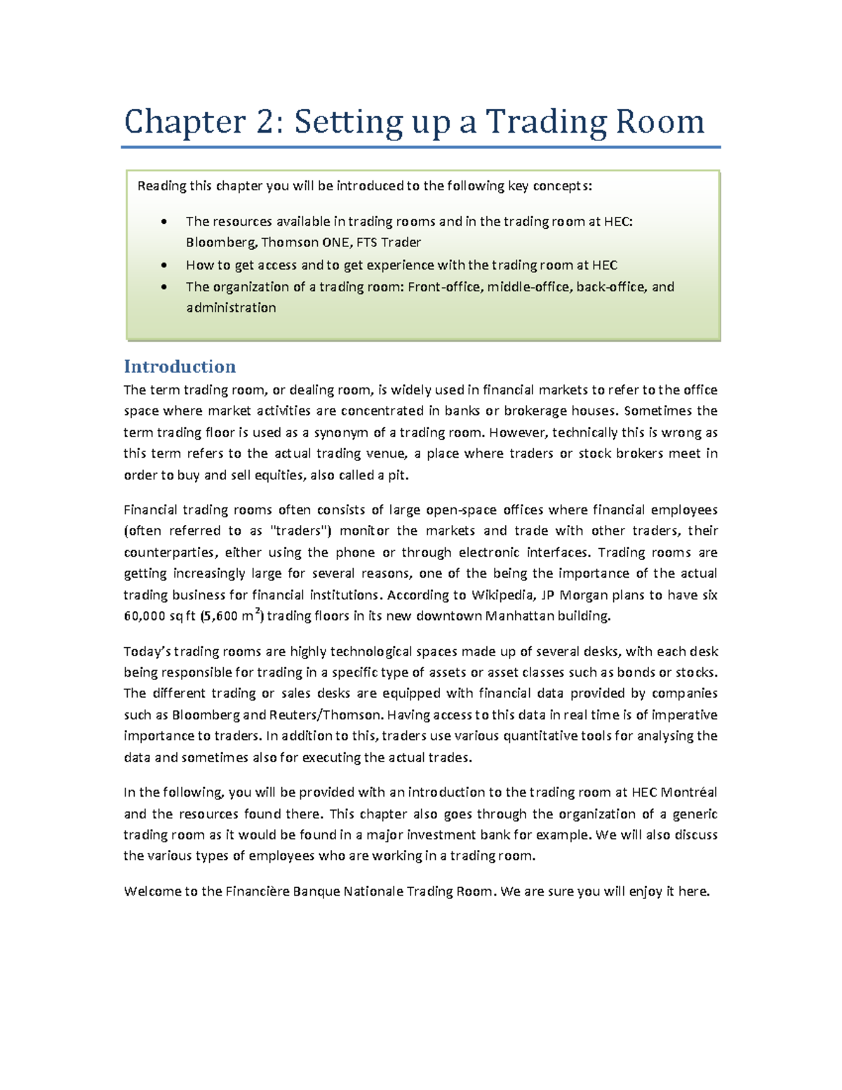 Chapter 2Introduction to the SDM - Introduction The term trading room, or  dealing room, is widely - StuDocu
