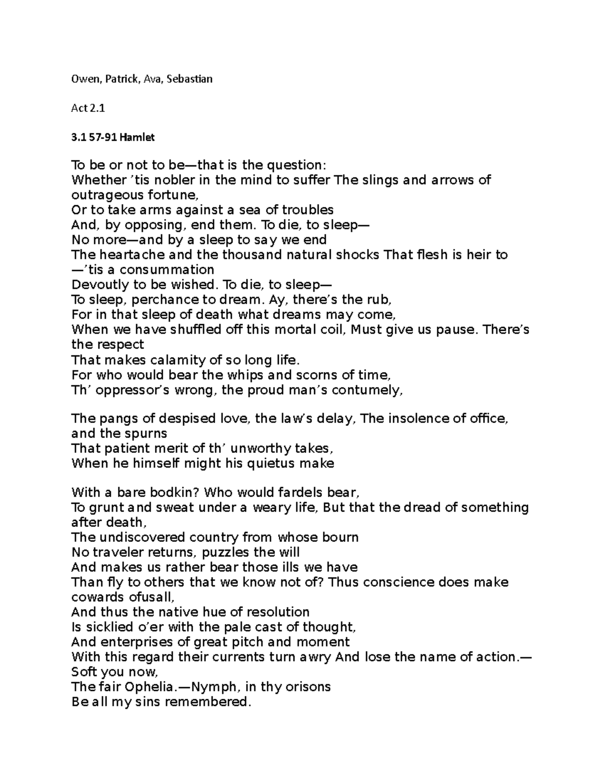 Hamlet prompts thing wowowowowo Owen, Patrick, Ava, Sebastian Act 2