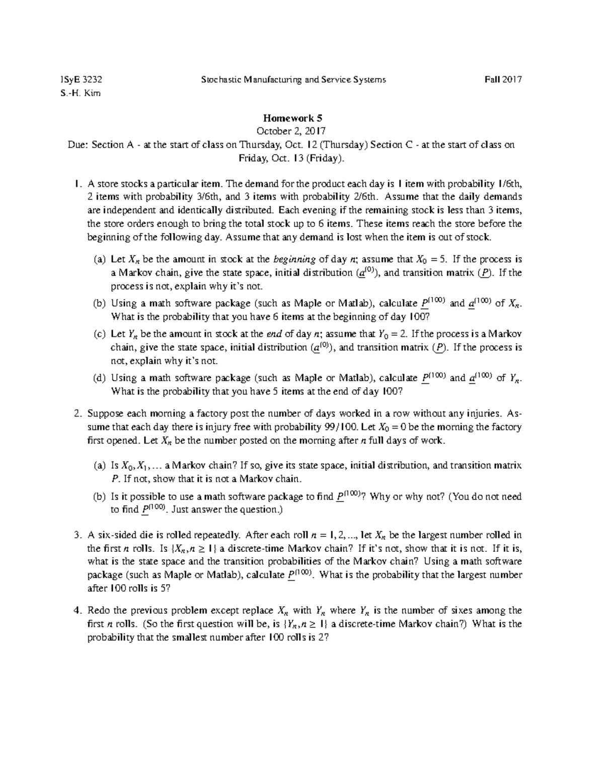 Hmwk0516 - Practice Tests - ISyE 3232 Stochastic Manufacturing and ...
