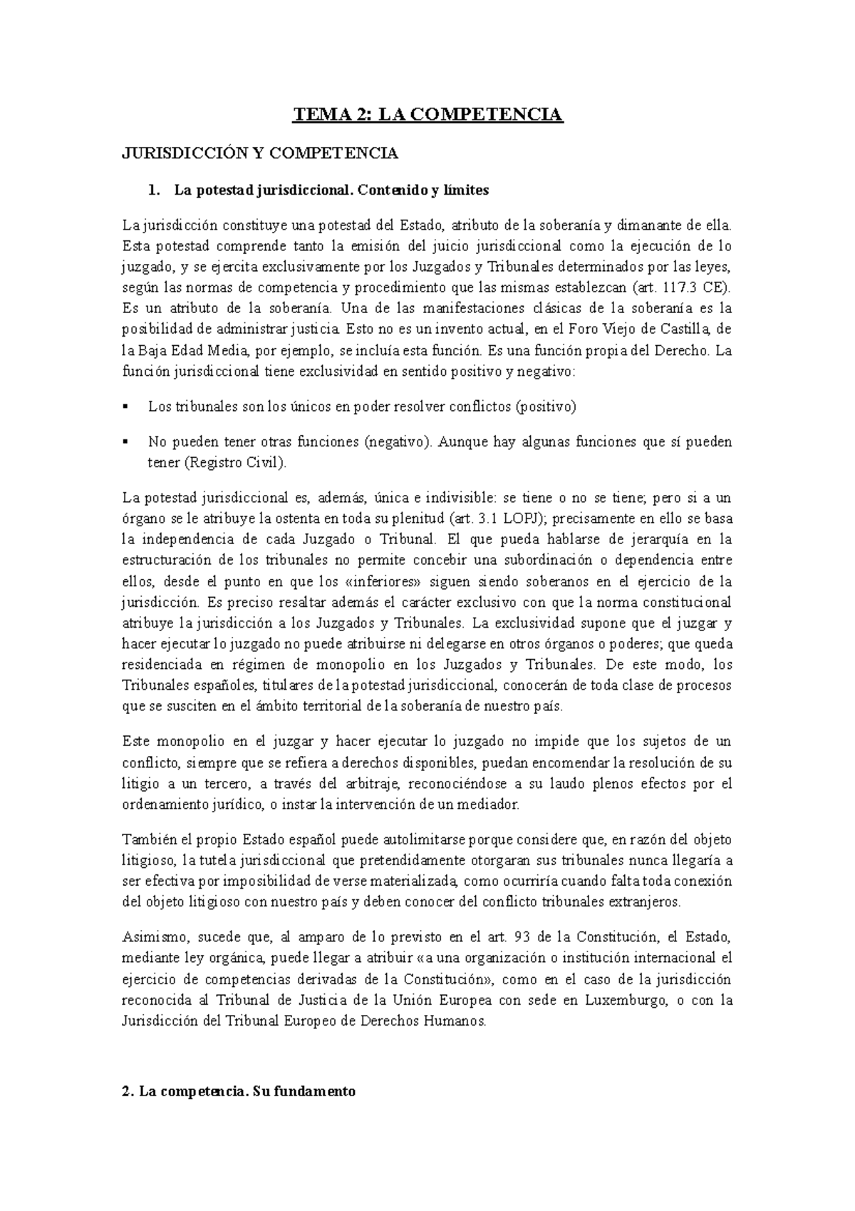 Derecho procesal penal: Tema 2 - TEMA 2: LA COMPETENCIA JURISDICCIÓN Y ...