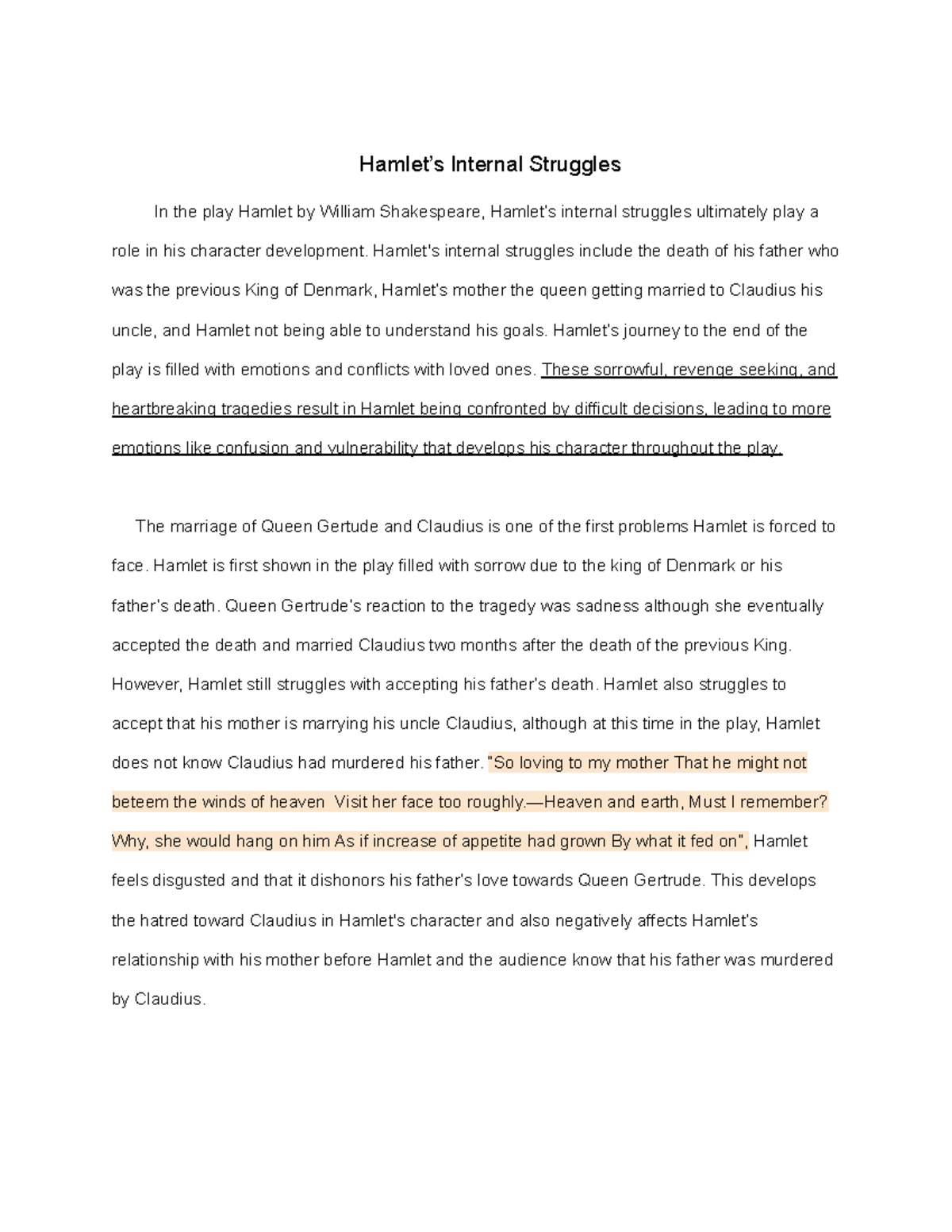 internal and external conflict in hamlet essay