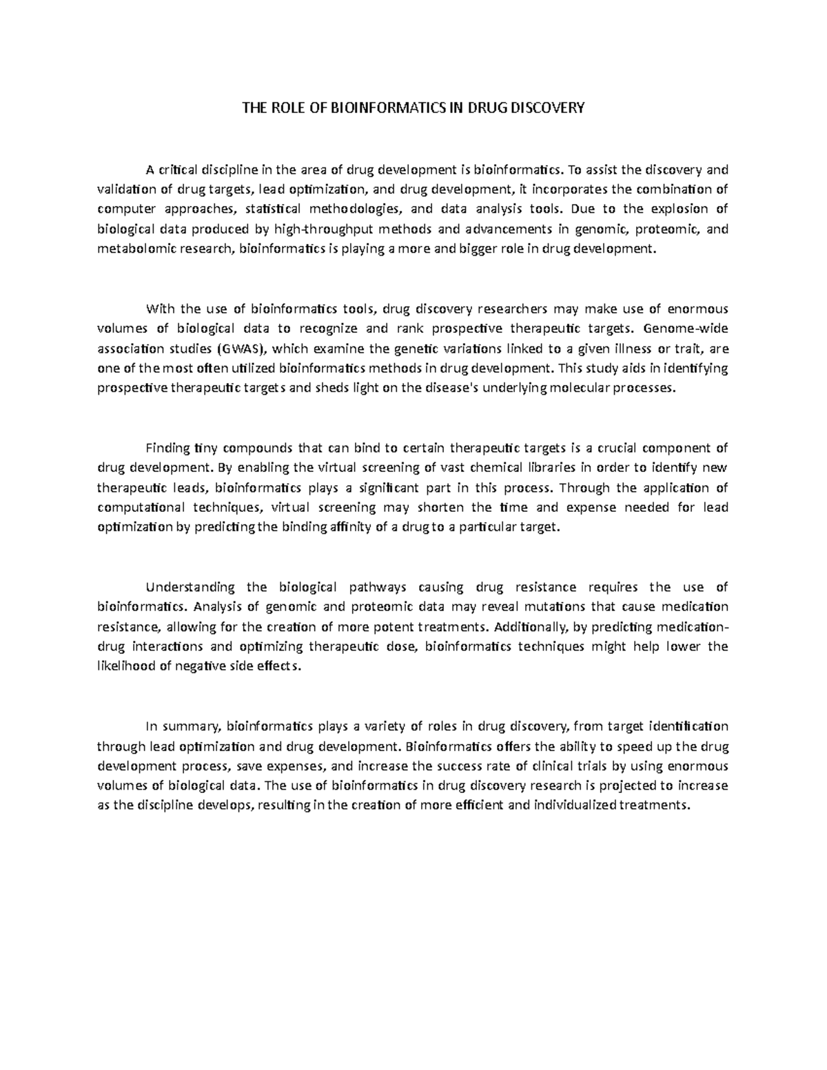 THE ROLE OF Bioinformatics IN DRUG Discovery 3 - THE ROLE OF ...
