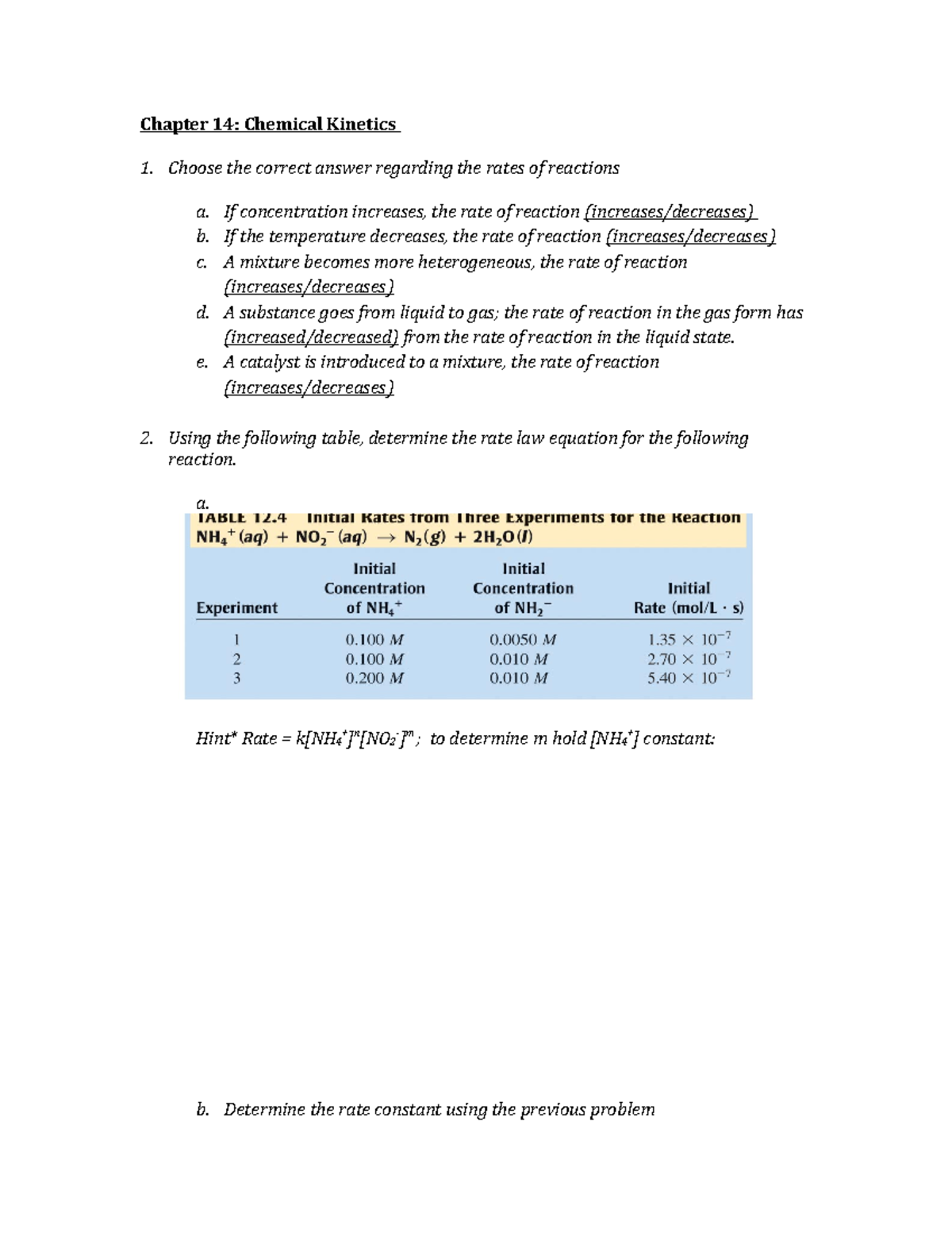 CH. 14 Chemical Kinetics - Chapter 14: Chemical Kinetics Choose The ...