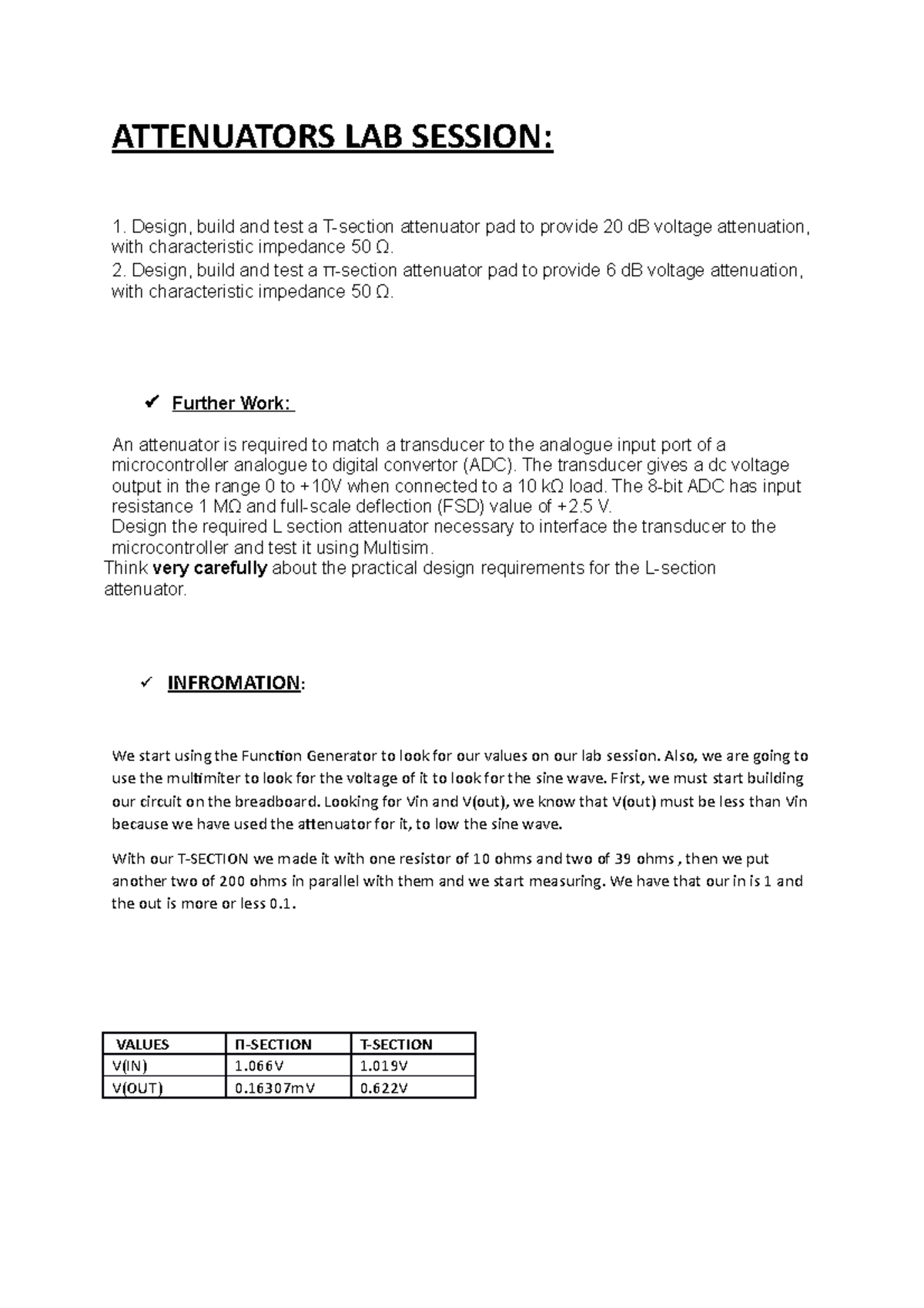 Attenuators LAB Session ATTENUATORS LAB SESSION Design, build and