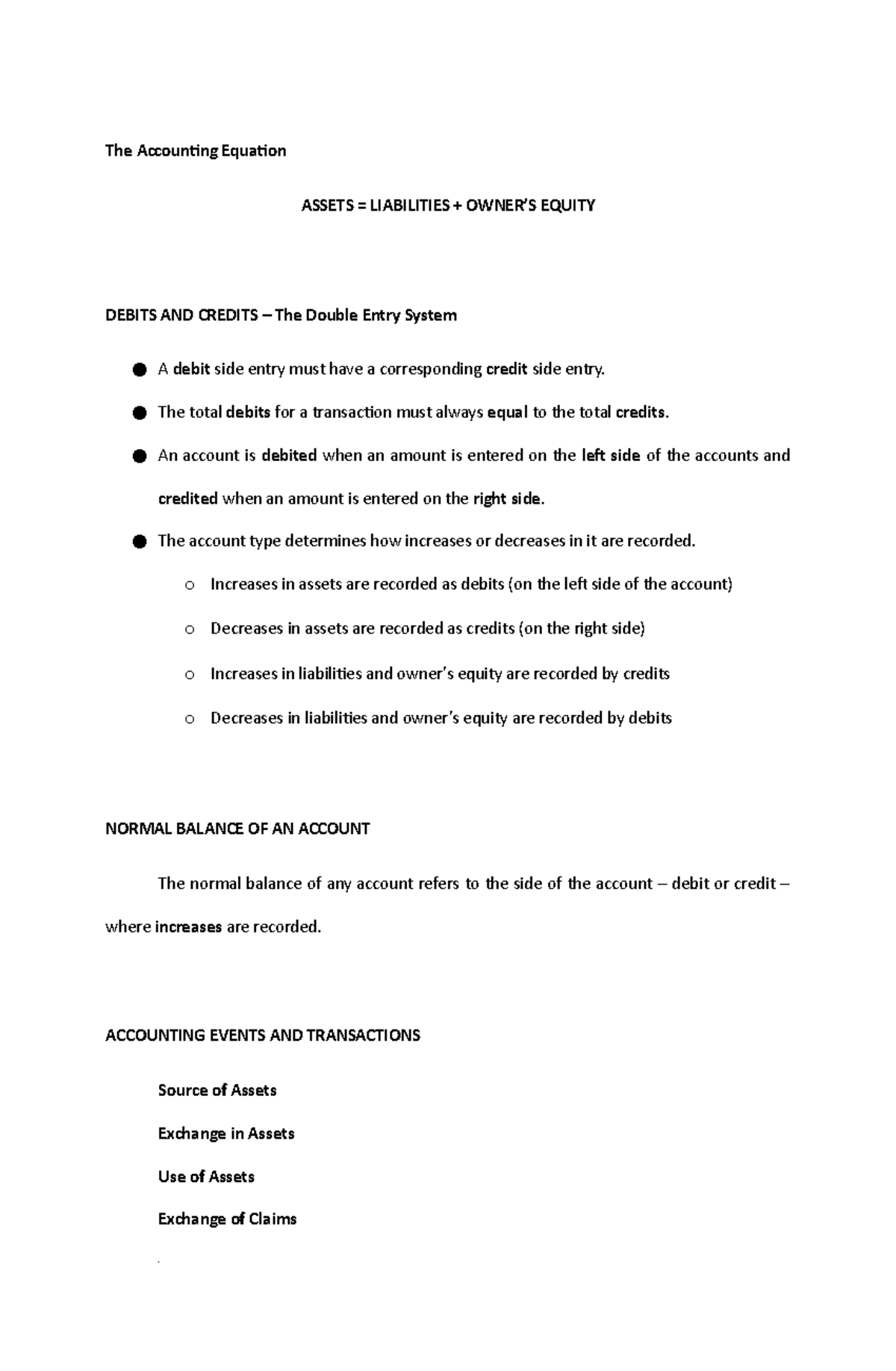 Accounting Equation - The Accounting Equation ASSETS = LIABILITIES ...