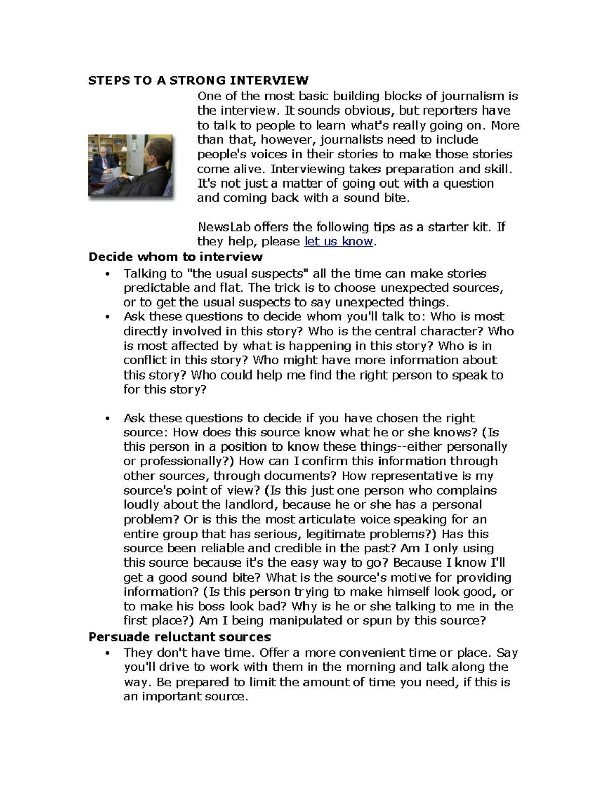 Steps TO A Strong Interview - STEPS TO A STRONG INTERVIEW One of the ...