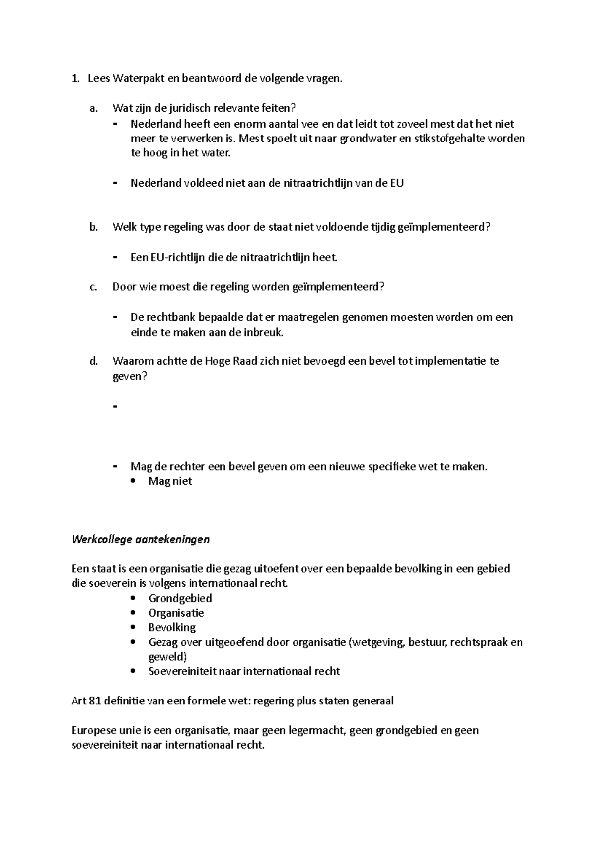 Week 1 Constitutioneel Recht Werkcollege Samenvatting - Lees Waterpakt ...