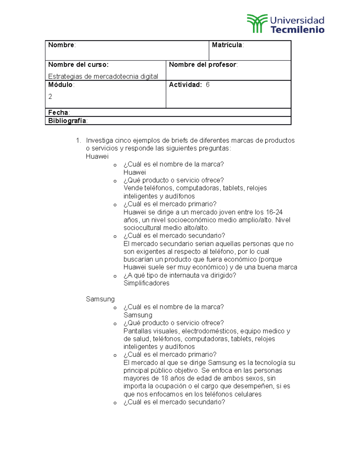 Estrategias de mercadotecnia digital - Actividad 6 - Universidad ...
