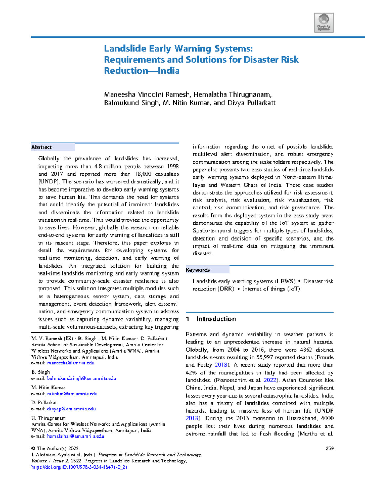 Landslide Early Warning Systems Requirements and S - Landslide Early ...