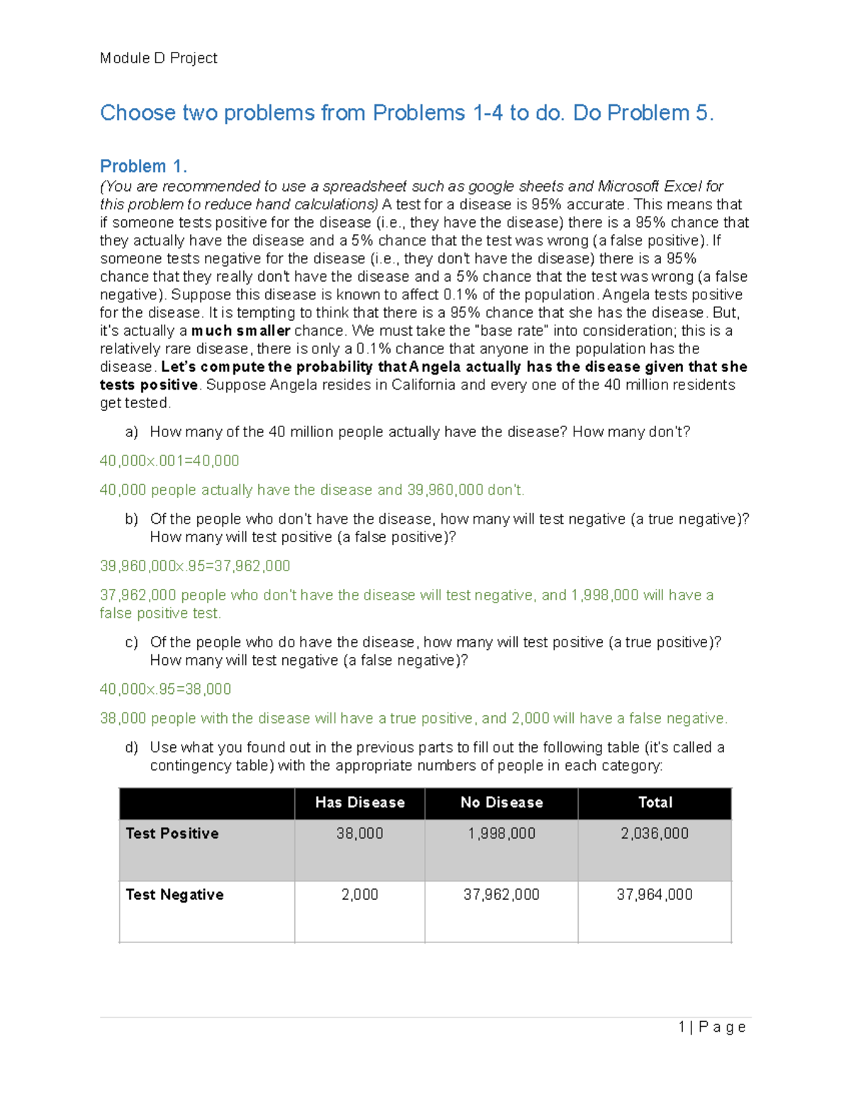 Module D Project - Choose two problems from Problems 1-4 to do. Do ...