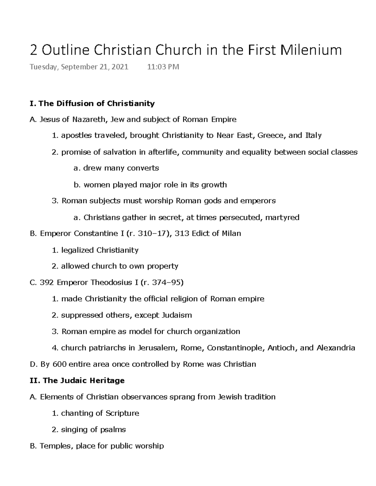 Chapter 2 Christian Church in the First Milenium - I. The Diffusion of ...