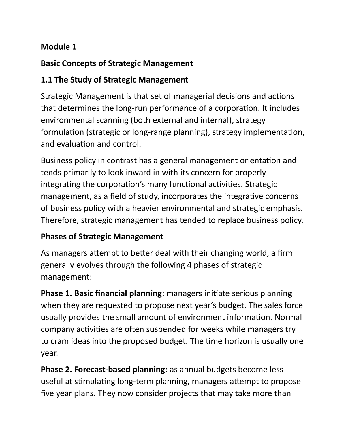 SM31-Module 1 - Bsba - Module 1 Basic Concepts Of Strategic Management ...