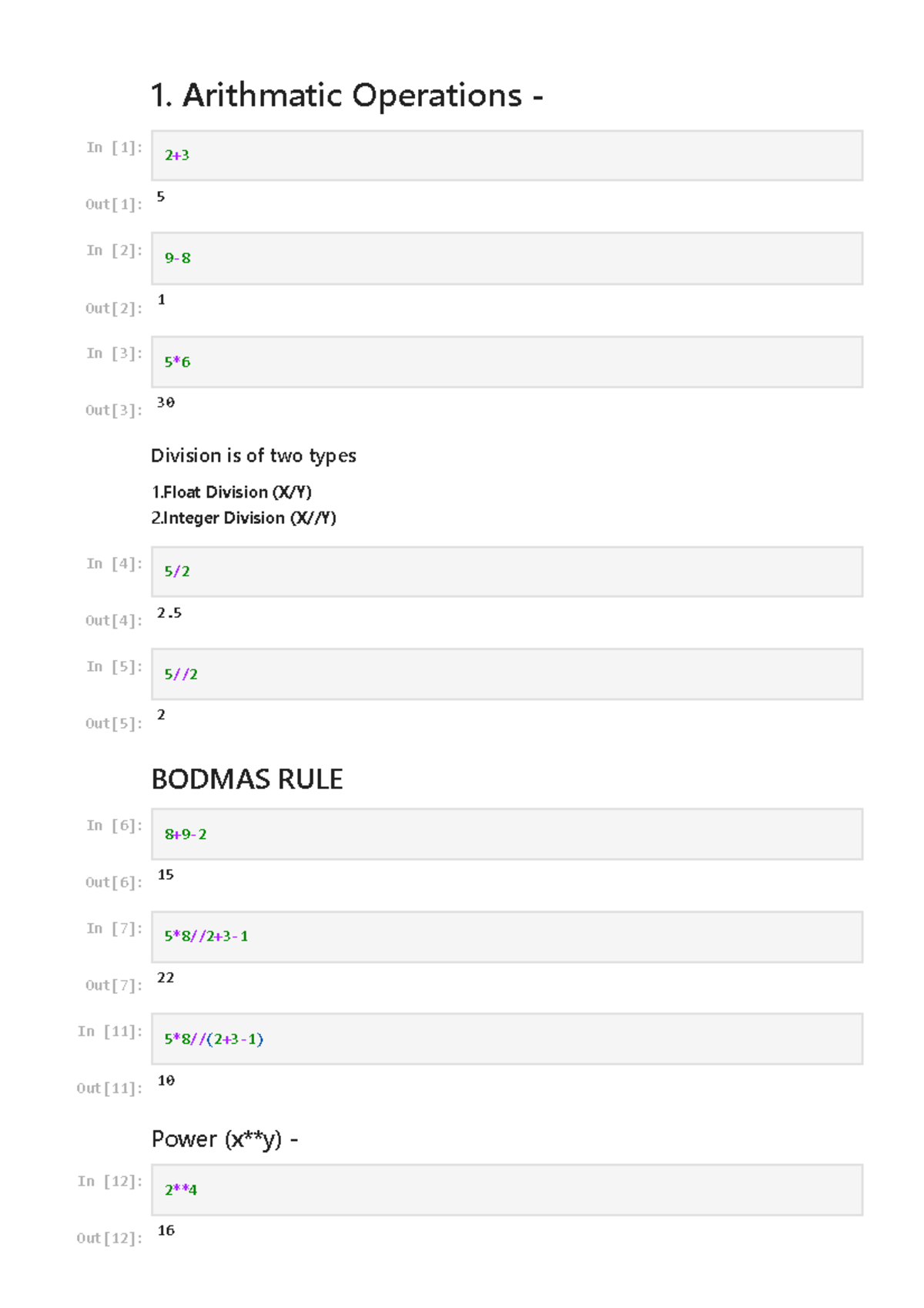 Lecture 03 - Python - 1. Arithmatic Operations - 5 1 30 Division is of ...