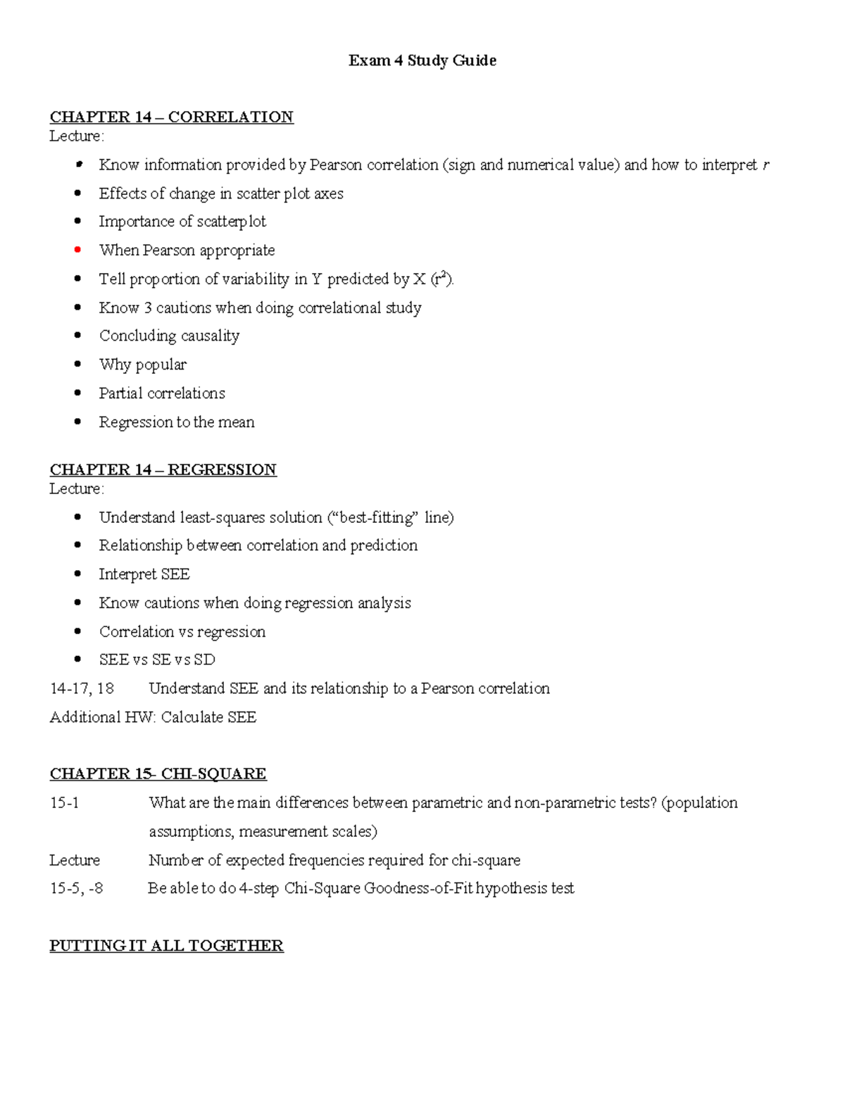 Exam 4 Study Guide - Exam 4 Study Guide CHAPTER 14 – CORRELATION ...