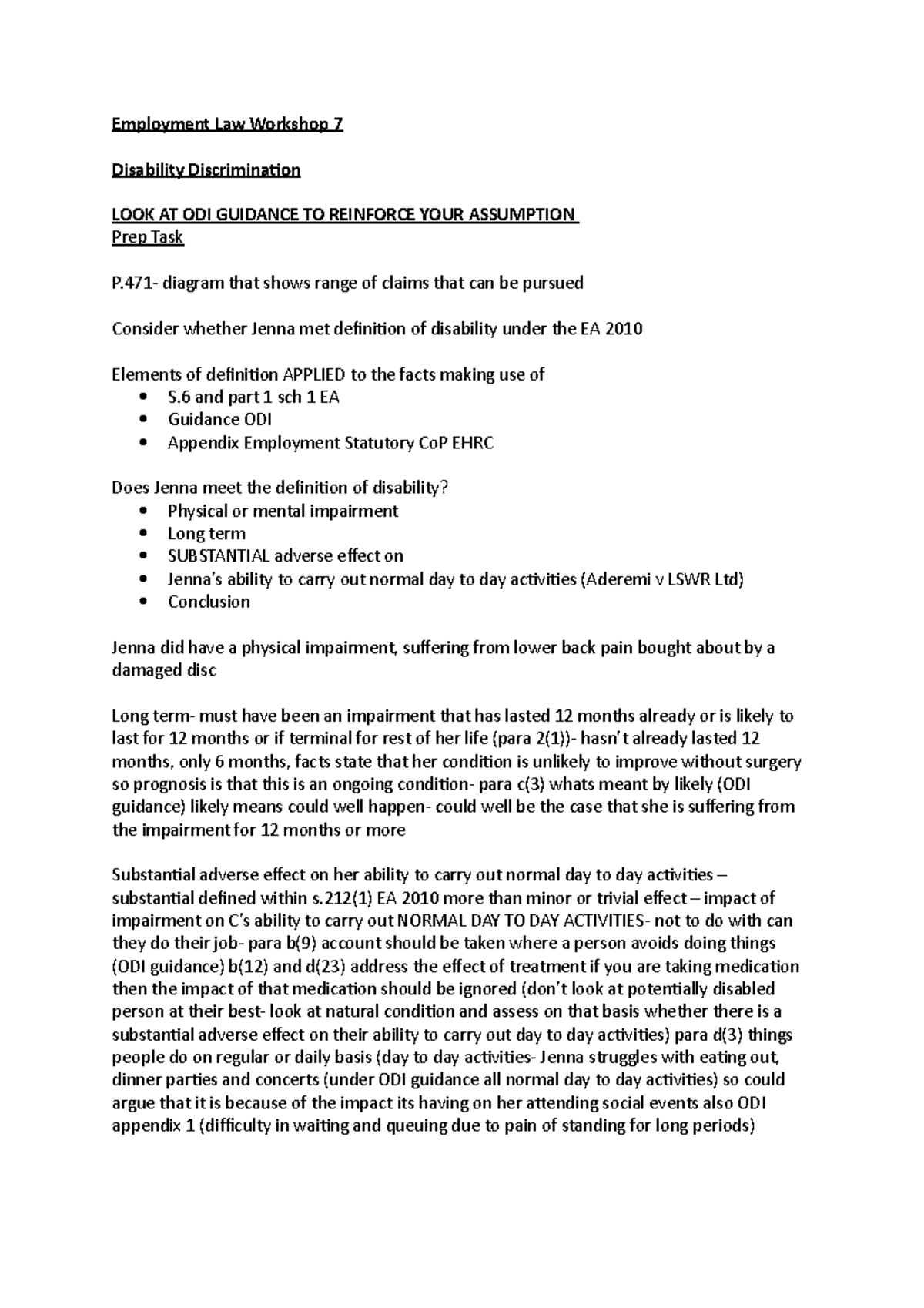 Employment Law Workshop 7 - Studocu