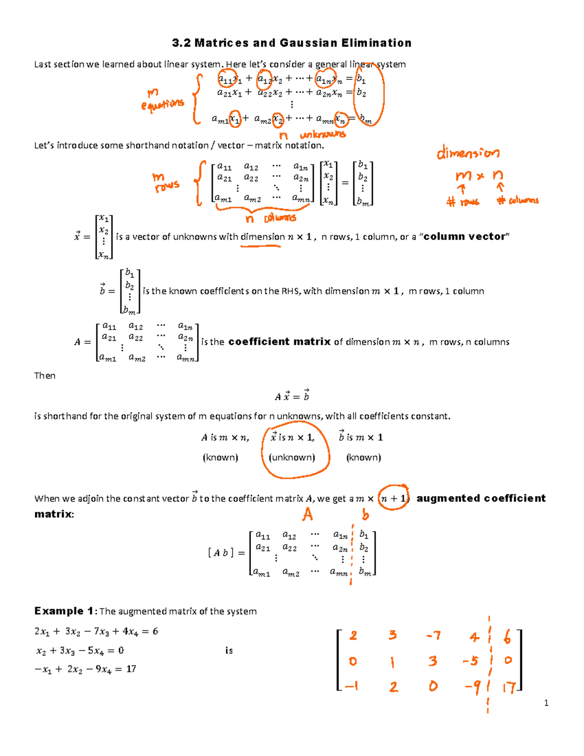 3 - Chapter 3.2 Review - 3 Matrices and Gaussian Elimination Last ...