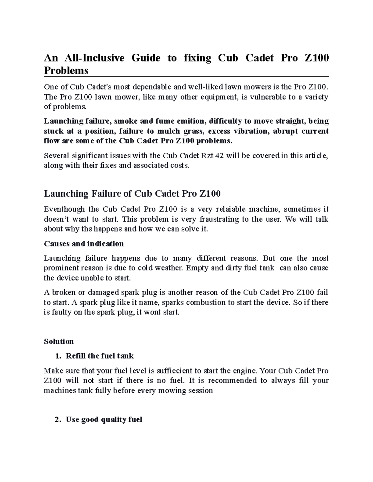 Cub Cadet Rzt 42 Problems An AllInclusive Guide to fixing Cub Cadet