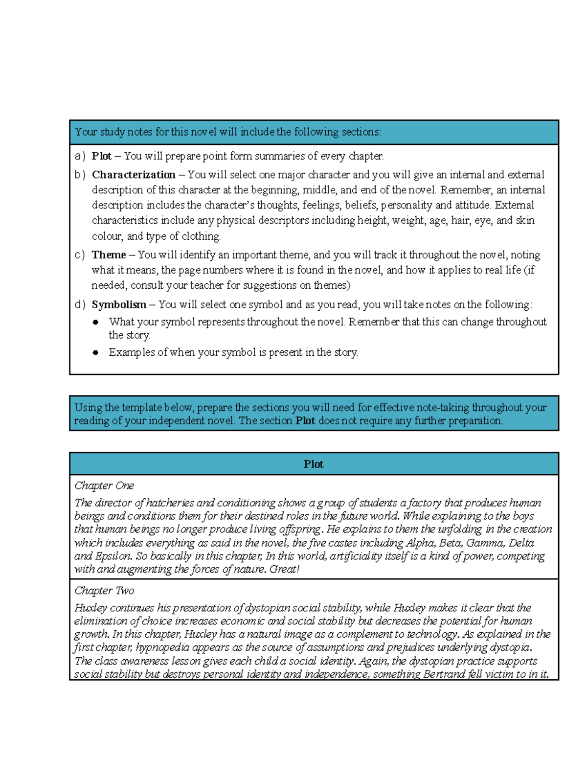 Independent Novel - Your study notes for this novel will include the ...